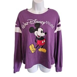 Walt Disney World Purple Varsity Long Sleeve Top Distressed Size Large